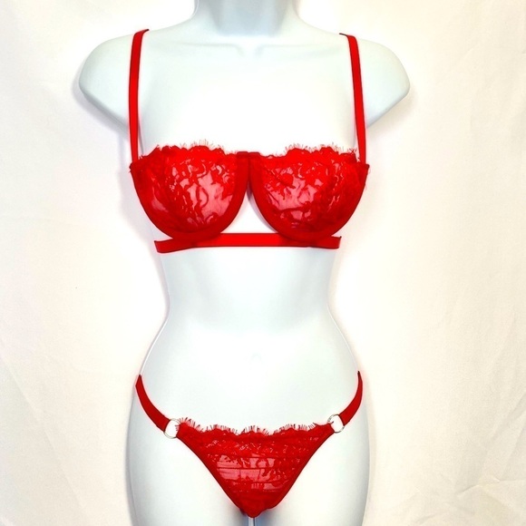 SheIn Women's 2 Pc Sexy Lace Strap Bralette Bra and Panty Lingerie Set Push Up - Picture 1 of 10